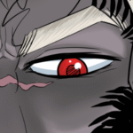 close up on Szelek's eye glaring