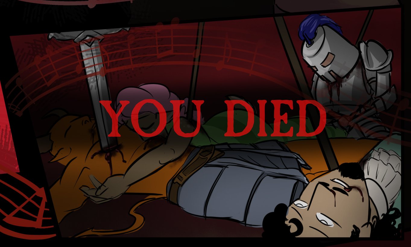 Opera scene from Ch3 Pg6 with the Dark Souls You Died text overlay